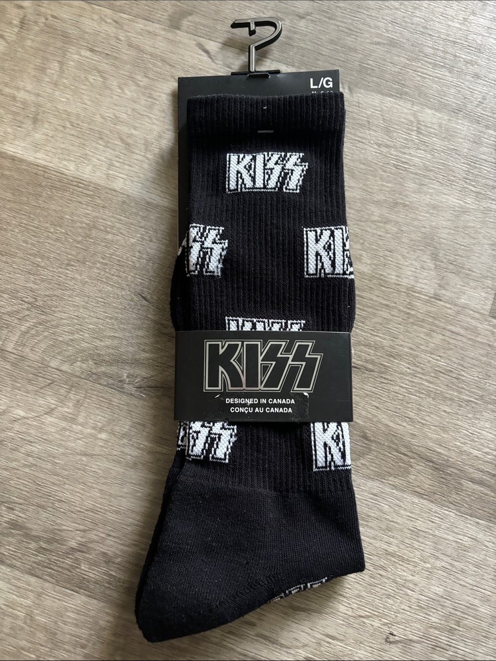 Kiss Black Crew Socks with White Logo Pattern